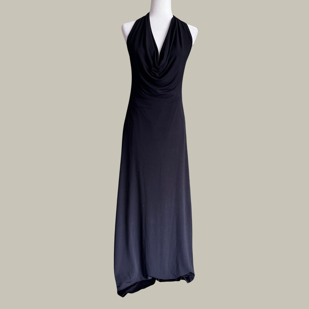 Unbranded Cowl Neck Backless Halter Maxi Dress S Black Open Back Gown